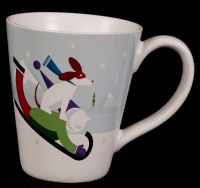 Starbucks Holiday 2011 Winter Sledding Snowman Dog Coffee Mug Cup